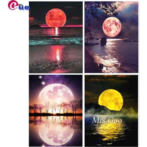 DIY 5D Diamond Painting Set,Cross Stitch Full Diamond Embroidery Picture,Mosaic Kit Moon View,Home Wall Decoration Crafts Gift