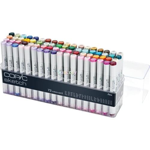 Copic Marker 72-Piece Sketch Set, E (S72-E),Square, rounded-edge barrel designed for comfort