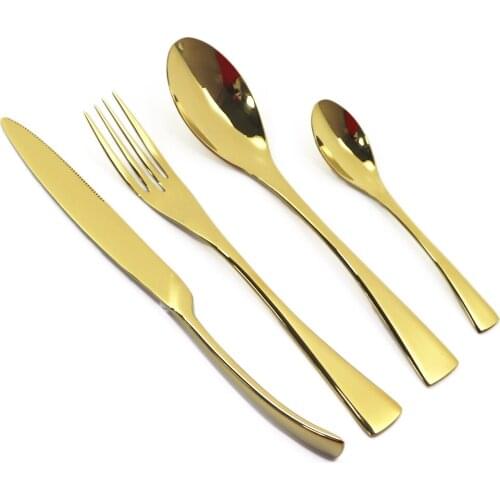 4 pcs/set Gold Cutlery Set Western Knife Fork Spoon Dinnerware Set 18/10 Stainless Steel Dinner Tableware Kitchen Silverware Set