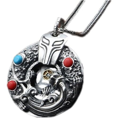 2020 new s925 pure silver jewelry Thai silver lucky beast brave troops safety buckle pendant, men and women necklace pendant