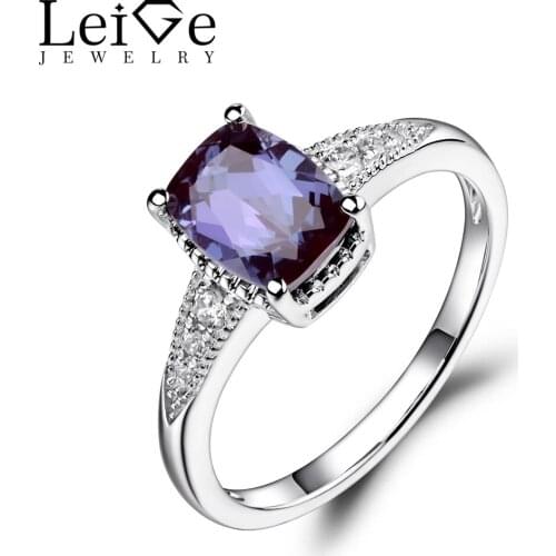 Leige Jewelry Cushion Cut Alexandrite Ring Wedding Engagement Rings for Women Sterling Silver 925 Fine Jewelry Gemstone
