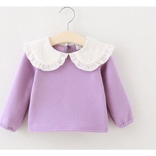 Autumn Winter Plus Velvet Baby Girls Shirts Fashion Lapel Plus Velvet Clothing 1 2 3 4 Years Toddler Girl Candy Colors Kids Tops