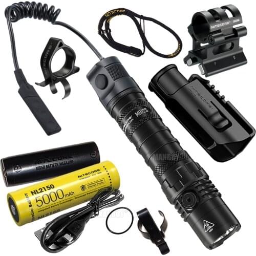 NITECORE MH12S USB-C Rechargeable LED Flashlight+GM02MH Gun Mounts+RSW3 Remote Switch+NTR10 Tactical Ring+ 5000mAh 21700 Battery