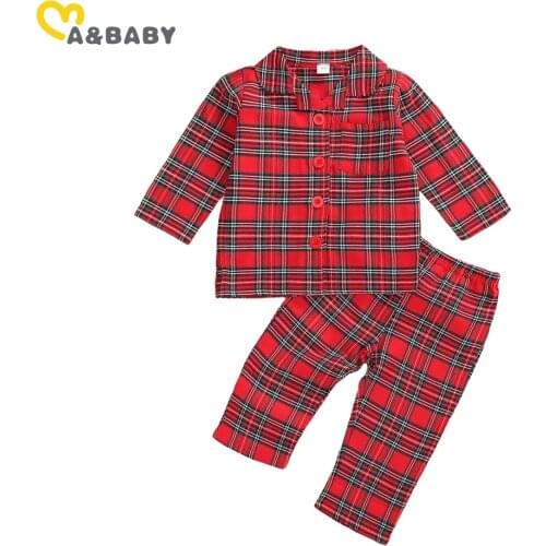 Ma&Baby 1-6Y Christmas Kid Baby Boy Girls Pajama Sets Red Plaid Long Sleeve Tops Pants Xmas Outfits New Year Clothing