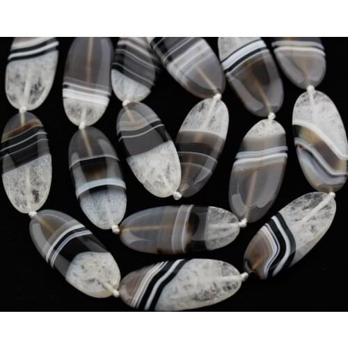 Polished Striped Druzy Agates Oval Shape Beads,Natural Raw Gem Stone Slab Slice Jewelry Necklace,25x55mm