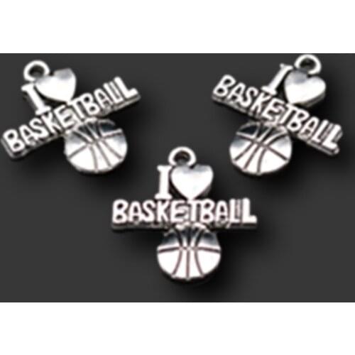 15pcs Antique silver color I love basketball charm alloy pendants for earrings bracelets DIY fashion jewelry making 21*20mm A630