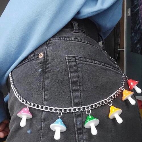 Cute Colorful Mushroom Pendant Keychain For Women Girl Vintage Harajuku Punk Cool Plant Waist Pants Key Chain Trendy Jewelry