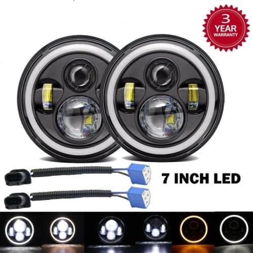 7 Inch Led H4 Round 7'' Headlights with Yellow & White Angel Eye for Jeep Wrangler Lada Niva 4x4 150w Motorcycle Headlight Bulbs