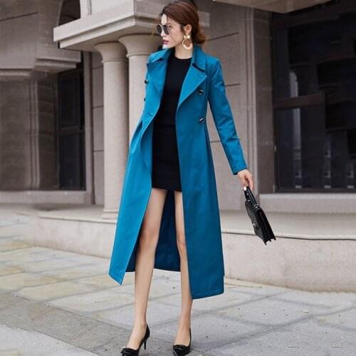 Boutique High-End Quality Trench Coat Women Autumn 2020 Haze Blue Long Windbreaker Female Double-breasted Fashion Overcoat Q393