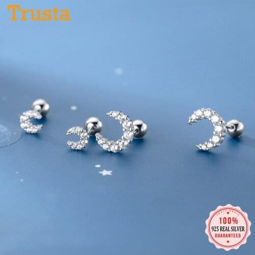 Trustdavis Real 925 Sterling Silver Fashion Mini Moon Dazzling CZ Screw Stud Earrings For Women Children Fine S295 Jewelry DS564