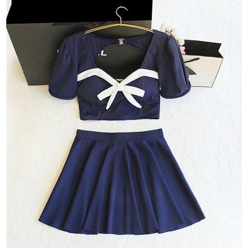 GLAUKE conservative middle school students JK uniform wind swimsuit Hepburn small fragrant air bubble hot spring clothing