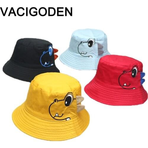 VACIGODEN Kids Bucket Hat Dinosaur Printed 3D Children Sunbonnet Fedoras Outdoor Chapeau Fisherman Caps De Pescador Gorros