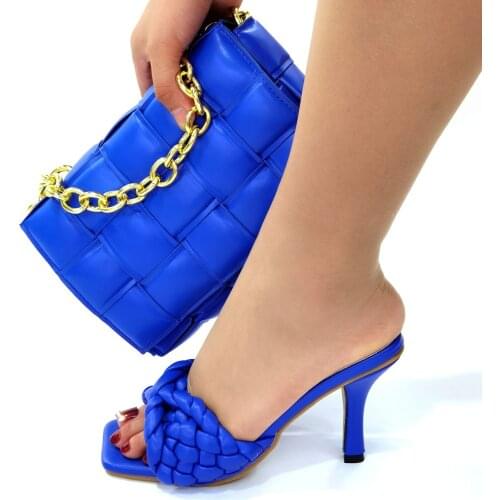 Elegant Royal Blue Thin Heels 9CM Women Shoes Match Purse Set African Dress Pumps And Handbag CR135