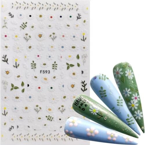 1 PC Mix Green Withe Leaves Nail Stickers Flower 3D Adhesive Sliders Wraps Tips Charm Art Manicure Decorations