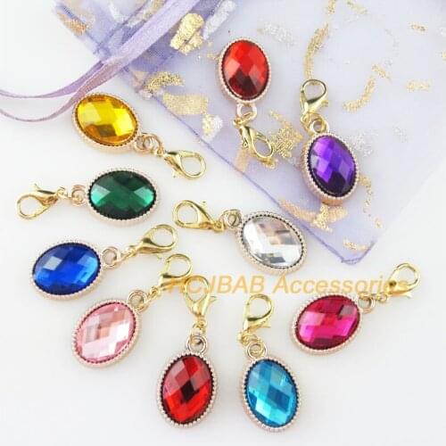 10 New Oval Charms Mixed Acrylic KC Gold Plated Retro With Lobster Claw Clasps 13x21mm
