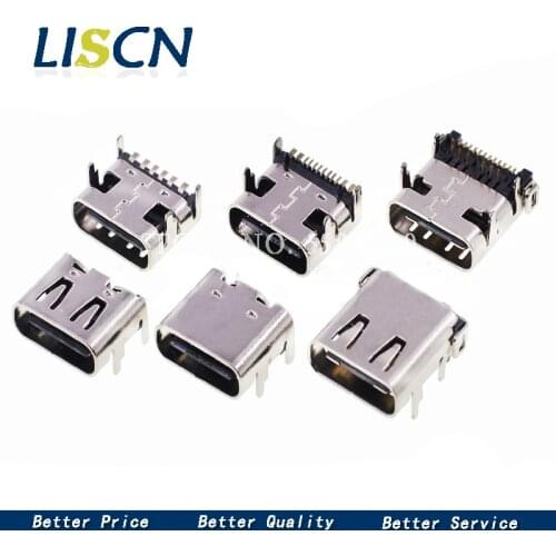 10pcs 6P 16P 24P SMT Socket Connector Micro USB Type C 3.1 Female Placement SMD DIP For PCB design DIY high current charging