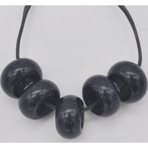 14MM Blue Sandstone GEM Big Hole Loose Beads Charms Fit Charms Jewelry For Woman Gift Bracelet Findings (5 pcs/lot) H169
