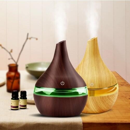 300ML USB Electric Humidifier Essential Aroma Oil Diffuser Ultrasonic Wood Grain Air Humidifier USB Mini Mist Maker LED Light