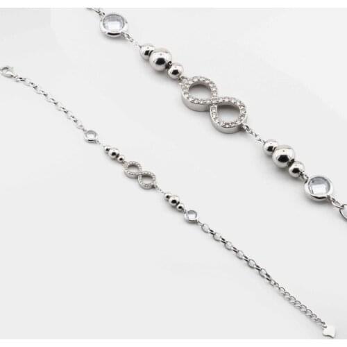 925 Sterling Silver Zircon Cubic Zirconia Infinity Ladies Bracelet
