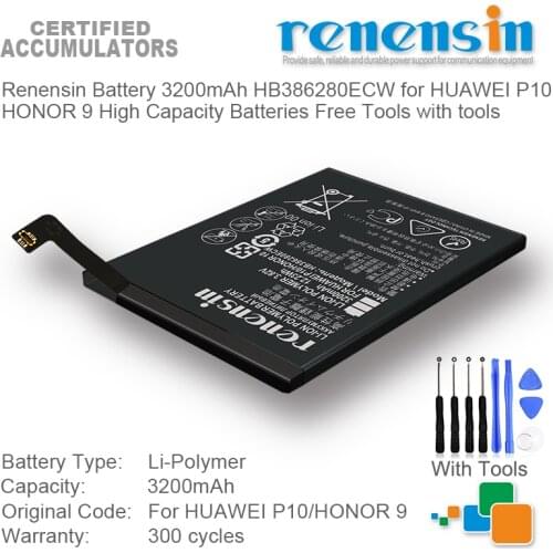 Renensin Battery 3200mAh HB386280ECW for HUAWEI P10 HONOR 9 High Capacity Batteries Free Tools with tools