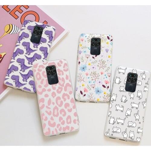 Case For Xiaomi Redmi Note 9 Soft Silicone TPU Clear Phone Case For Xiaomi Redmi note9 note 9 6.53" Cute Animal Flower Capa Bags