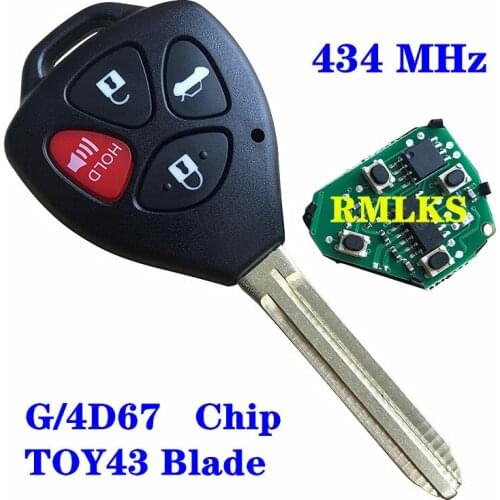 Remote Key 4 Buttons 433MHz 4D67 Chip FOB For 2005-2008 For Toyota Hilux FCC ID: MDL B42TA B41TA