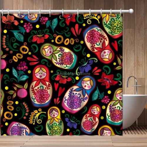Europe Matryoshka Fashion 3D Print Shower Curtain Bathroom Set With Waterproof Hook Bath Curtains Cartoon Kids African Funny