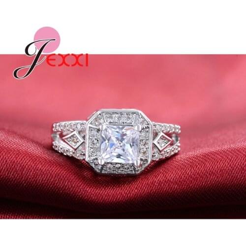 Classic Simple Square Cubic Zircon Crystal Wedding Rings Woman 925 Sterling Silver Engagement Finger Ring Jewelry Brand