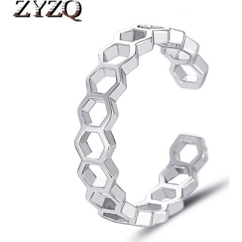 ZYZQ Japan and South Korea Design Sense Honeycomb Ring Simple Hollow Hexagon Ring Opening Adjustable Ring
