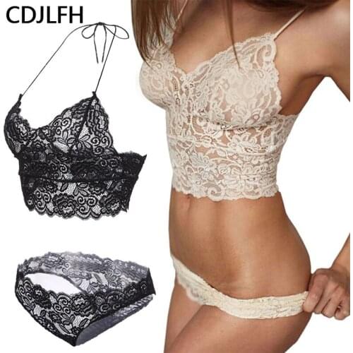 Women Bra Set 2pcs Transparent Sexy Wire Less Thin Lace 3/4 Cup Bra Set Push Up For Womens Breathable Underwear Set Lingerie Set
