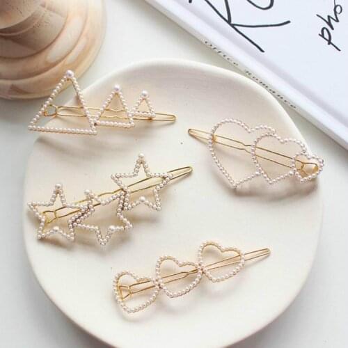 Korea Women New Hollow Heart Star Shape Hair Clips Simulated Imitation Pearl Metal Hairpins Hair Accessories Fashion Hairgrips