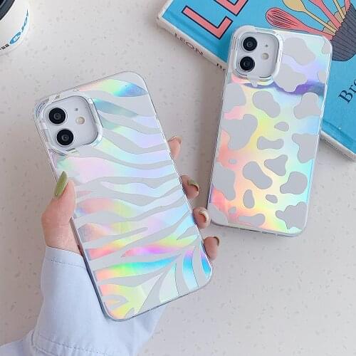 Laser Zebra Leopard Colorful Phone Case For iPhone 12 11 Pro Max 12Mini XR XS Max 7 8 Plus X Double Layer Soft Cover Bumper