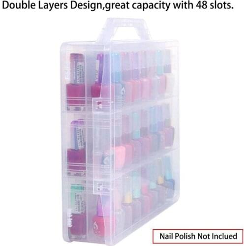 LBER Nail Polish Organizer Holder,Portable Universal Clear Double Side Organizer and Thread Storage Case for 48 Bottles Adjustab