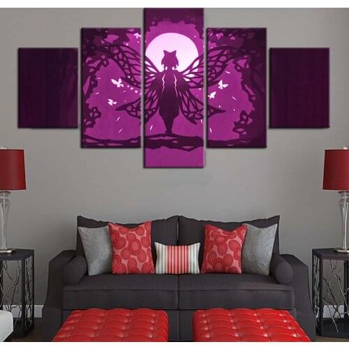 Art Prints Modular Demon Slayer Poster 5 Pcs Kimetsu No Yaiba Canvas Painting Kochou Shinobu Home Decor For Bedroom Framework