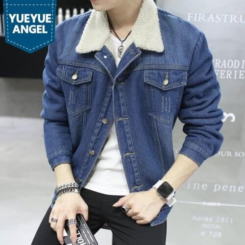 New Korean Style Mens Jacket Turn-down Collar Single Breasted Denim Jacket Slim Jacket Casual Men Thick Casaco Masculino