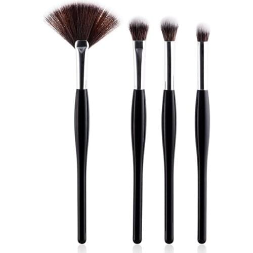 4PCS Makeup Brushes Set High Quality Eye Shadow Eyeliner Fan Make Up Soft Synthetic Hair Black White Cosmetic Tools Kit