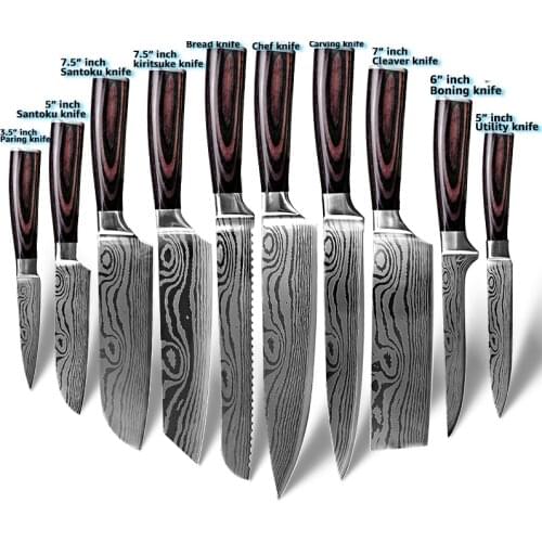 Kitchen Knives Set Profession Chef Knife 7CR17 High Carbon Stainless Steel Damascus Drawing Cleaver Set Slicer Santoku Knife
