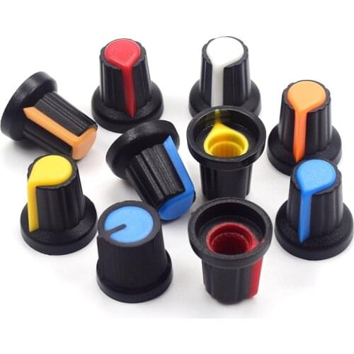 5PCS/Lot WH148 Potentiometer Knob Kit Plastic Knobs Cap 6mm Shaft Hole AG2 Yellow Orange Blue White Red 5value*6PCS=30PCS