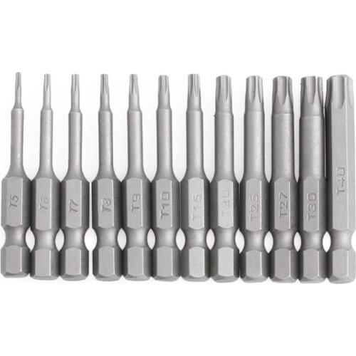 OOTDTY 12 PCS 1/4 Inch 50mm T5, T6, T7, T8, T9, T10, T15, T20, T25, T27, T30, T40 Magnetic Torx Screwdriver Bits Kit