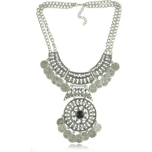 LosoDo European and American Ancient Silver Varved Commemorative Coin Tassel Necklace Ear Ornament Vintage Clavicle Chain