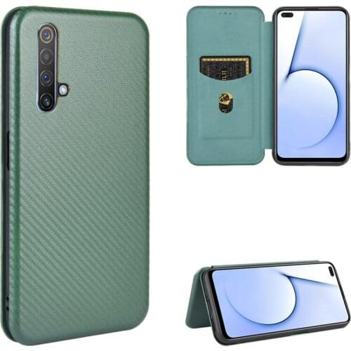 Carbon Fiber Pattern Case For Realme X50 RealmeX50 5G Card Holder Magnetic Protective Flip Cover