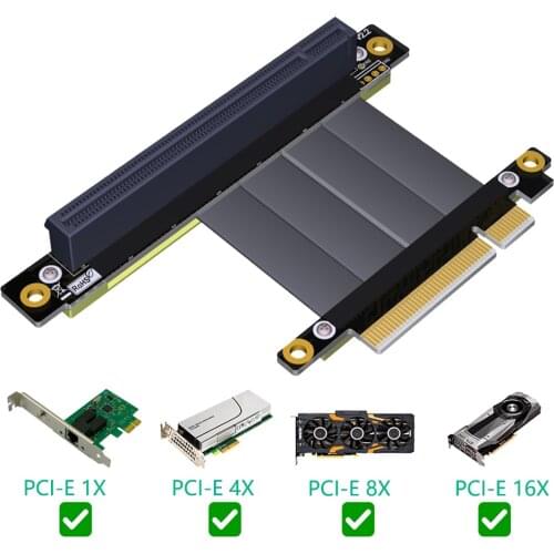 PCI Express PCIe 3.0 x8 to x16 Riser Card Extension Cable 8Gbps High Speed PCI Express 16x Ribbon Extender 90 Degree Right Angle