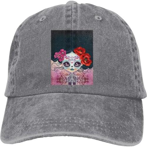 Adjustable Solid Color Baseball Cap Amelia Calavera Washed Cotton Mexican Sugar Skull Funny Sports Woman Hat