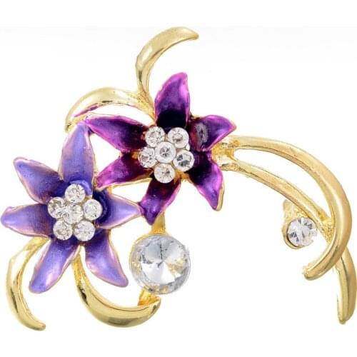 Russia Enamel Esmalte Purple Flower Brooches For Girl Kids Women Cute Broches Hijab Scarf Pins Dress Hat Clip Bijoux Jewelry