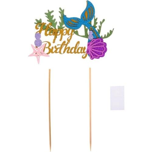 Pink Green Mermaid Tail Cake Topper for Birthday Party Cake Decoration Dessert Decoration Lovely Gifts