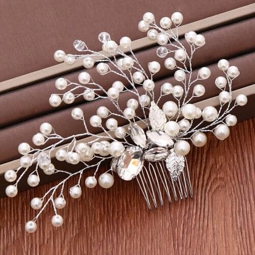 Silver Color Crystal Pearl Hair Comb Wedding Hair Accessories Bridal Tiara Hair Comb Wedding Headpiece Bridal Hair Ornaments