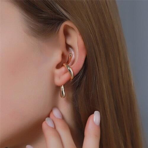 LETAPI Gold Silver Color Snake Shape Cuff Wrap Ear Clip Punk Vintage Earring Simple Round Circle Small Ear Jewelry