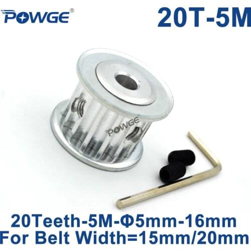 POWGE 20 Teeth HTD 5M Synchronous Timing Pulley Bore 5/6/6.35/7/8/10/12/14/15/16/17/18/19mm for Width 15/20mm HTD5M 20T 20Teeth