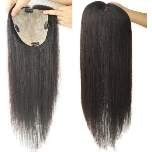 15x15 CM Brazilian Straight Human Hair Topper 4 Clips in perimeter Silk Top Hair Pieces for Women Breathable Silk Top Base