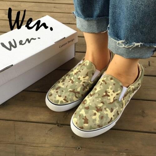 Wen Original Shoes Hand Painted Special Forces Camouflage Pattern Design Custom Slip On Canvas Sneakers Men Women to Choose